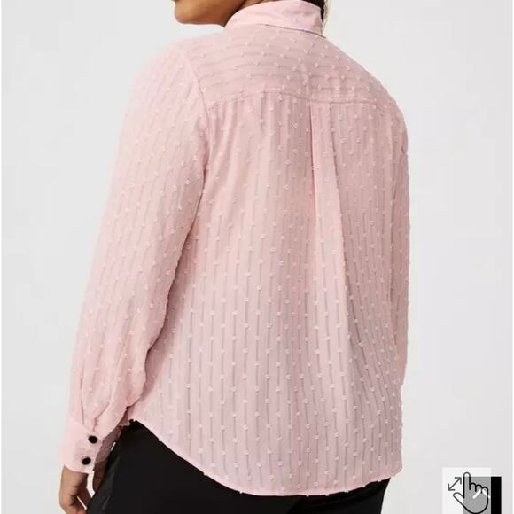 Torrid Pink Chiffon Textured Swiss Dot Semi-Sheer Bow Blouse Size 6X (30) - Picture 2 of 16